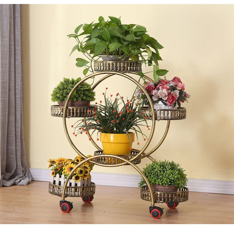 Portable flower stands with wheels metal plant holder flower pot trays large storage rack for home living room garden decor