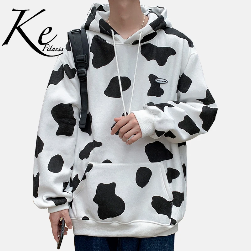 

KE milk sweater 2021 men's autumn and winter plus size trendy big size loose bf student hoodie plus fleece jacket hoodie men