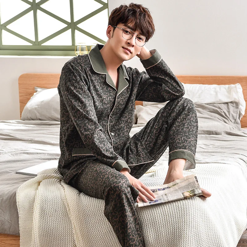 

Pajamas Men Spring And Autumn Pure Cotton Long Sleeve Middle-aged Large Size Loose Autumn Thin Cotton Tracksuit Cardigan Suit
