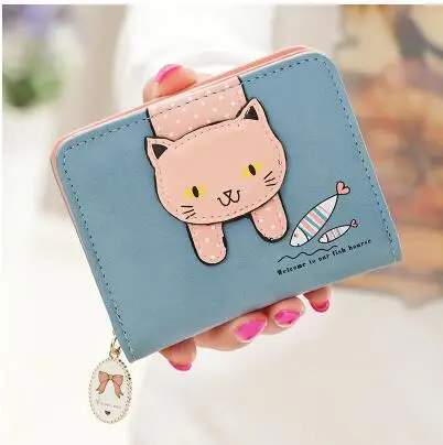 Cartera pequeña con gato para mujer, Cartera de marca de diseño, monedero de piel sintética para mujer, titular de la tarjeta femenina, Billetera