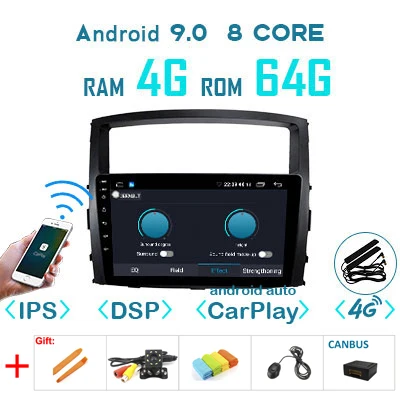 4G64G DSP carplay-C 1280*720P Android 9,0 4G 64G Carplay Авто gps радио для MITSUBISHI PAJERO V97 V93 2006- мультимедиа DSP ips экран без DVD - Цвет: 4G64G DSP carplay-C