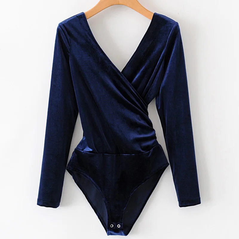 Fabric-Velour blue SheMujerSky боди с длинным рукавом женские комбинезоны с открытой спиной черно-белые боди femme monos cortos de mujer - Цвет: Fabric-Velour blue