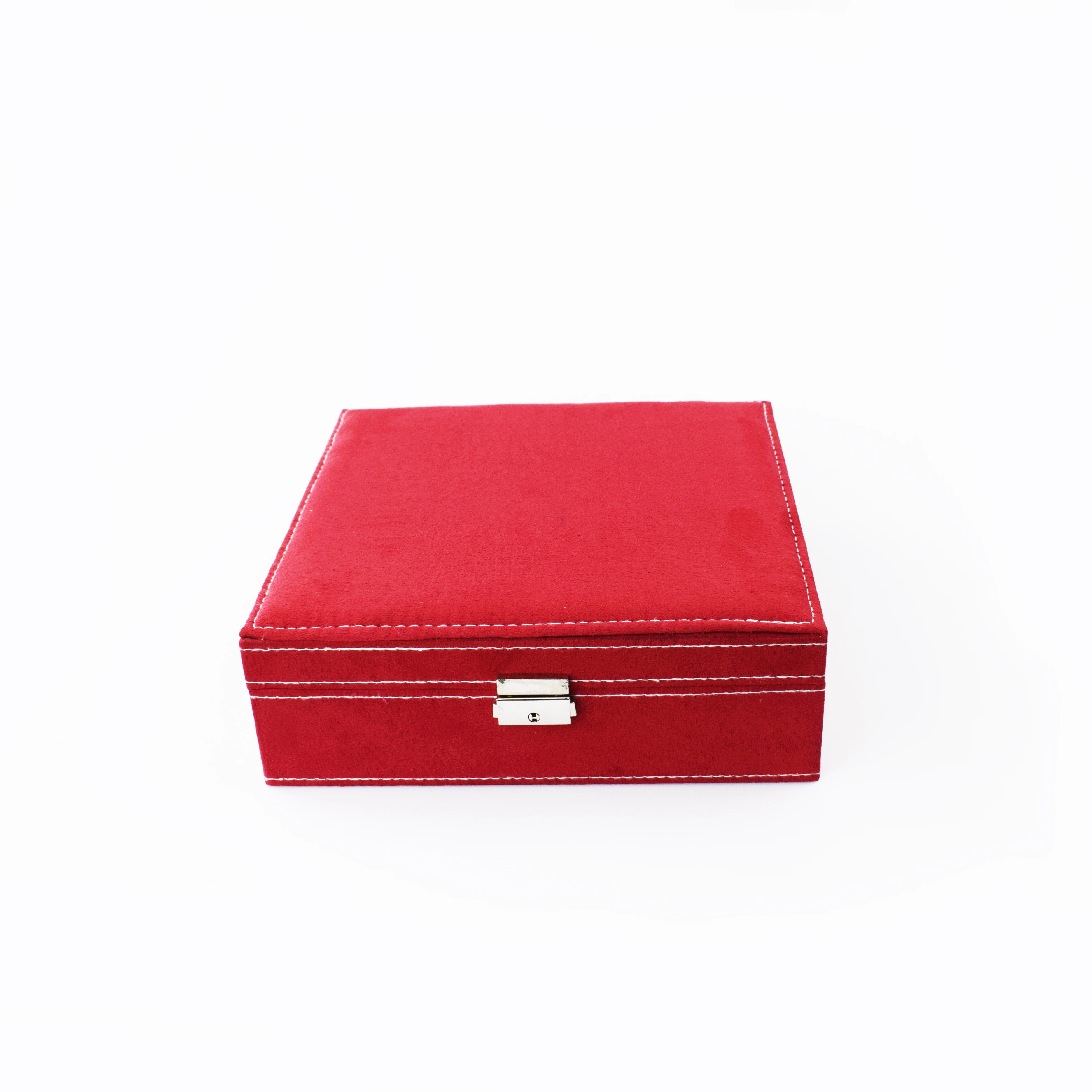 Темно-красная двухслойная коробка для украшений из ворса, чехол для хранения с замком