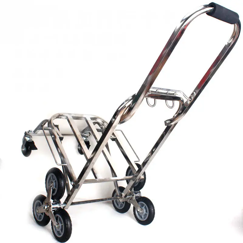 Stainless Steel Stair-Slimbing Luggage Cart, Folding Portable Hand Truck Dolly, Eight-Wheel Trolley