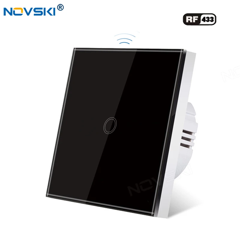 

NOVSKI EU Smart Home RF Touch Switch, RF433 Portable Remote Sticker, 1/2/3 Gang Capacitive Touching, Black Crystal Glass Panel