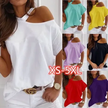 Large size Top Sexy Off Shoulder summer Tshirt Women Print Casual Summer Short Sleeve O