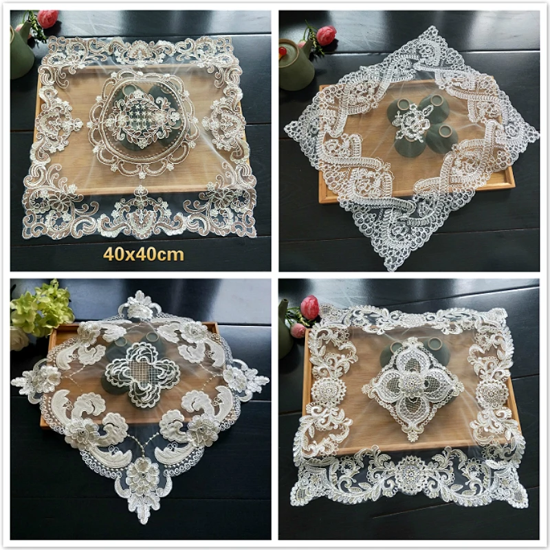 

European Luxury Mesh Embroidery Restaurant Kitchen Placemat Napkins Coffee Table Mat Small Furniture Dust Cloth Fruit Coaster