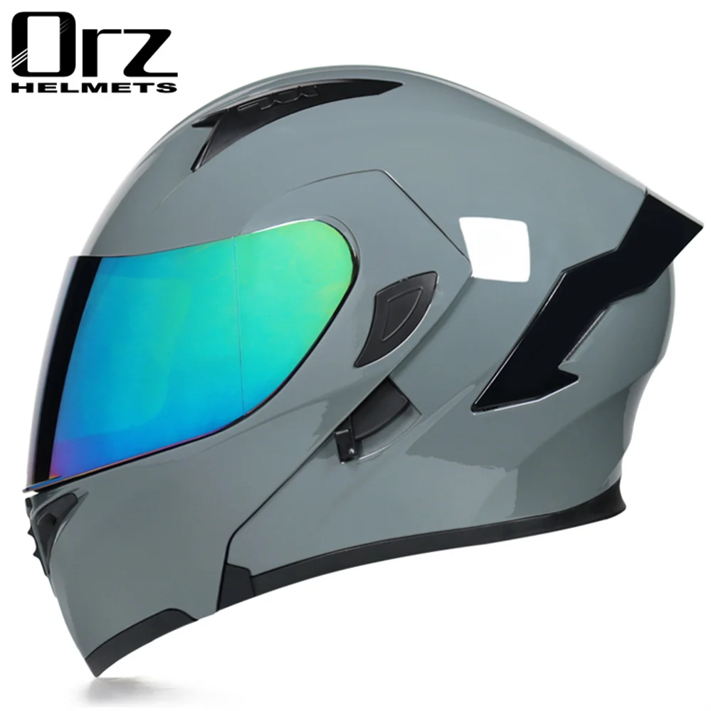 

DOT Approved Orz Modular Dual Visor Lens Motorcycle Flip Up Helmet Classic Racing Motocross Full Face Helmet Casco Moto Capacete