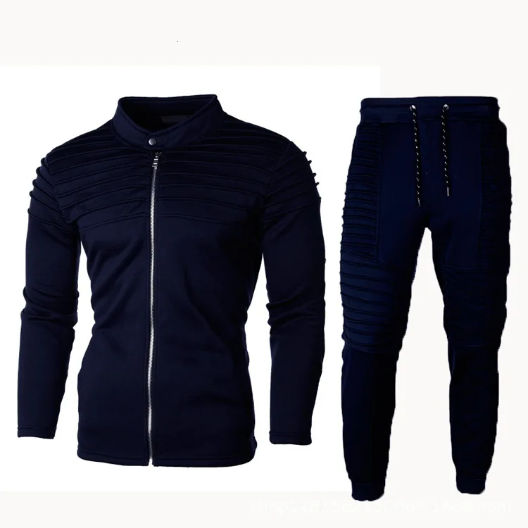 dark blue Спортивная одежда для мужчин; осенний комплект из двух предметов; толстовка; брюки; спортивная одежда; повседневная мужская куртка на молнии; брюки; костюм из 2 предметов - Цвет: dark blue
