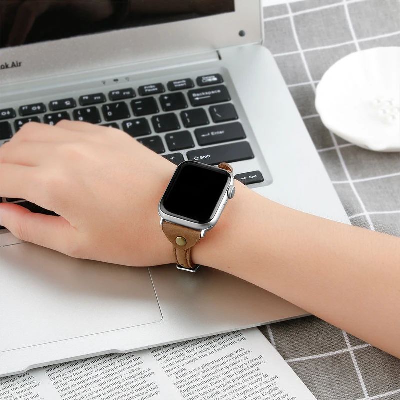 Ремешок для Apple Watch 4 5 iwatch ремешок 44 мм 40 мм 38 мм 42 мм 4 3 высококачественный кожаный Браслет Т-образный ремень с заклепками аксессуары