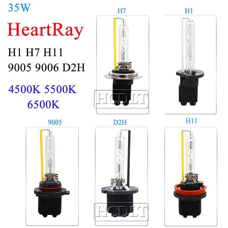 HIDLT 100% оригинальные HID лампы Heartray 35 Вт 4500 к 5500 ксенон H1 H3 H11 9005 9006 D2H H7 6500