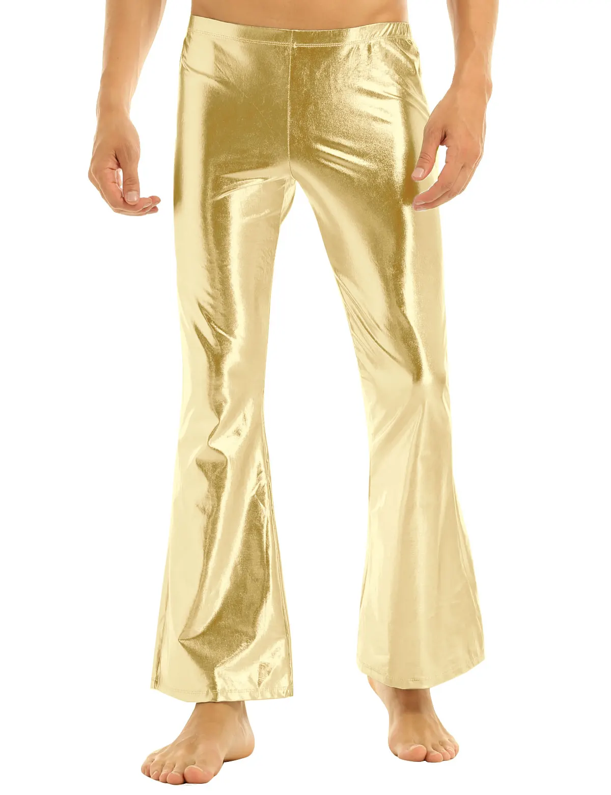 

Adult Mens Shiny Metallic Disco Pants with Bell Bottom Flared Long Pants Dude Costume Trousers Men's Flare Pants Flared Bell