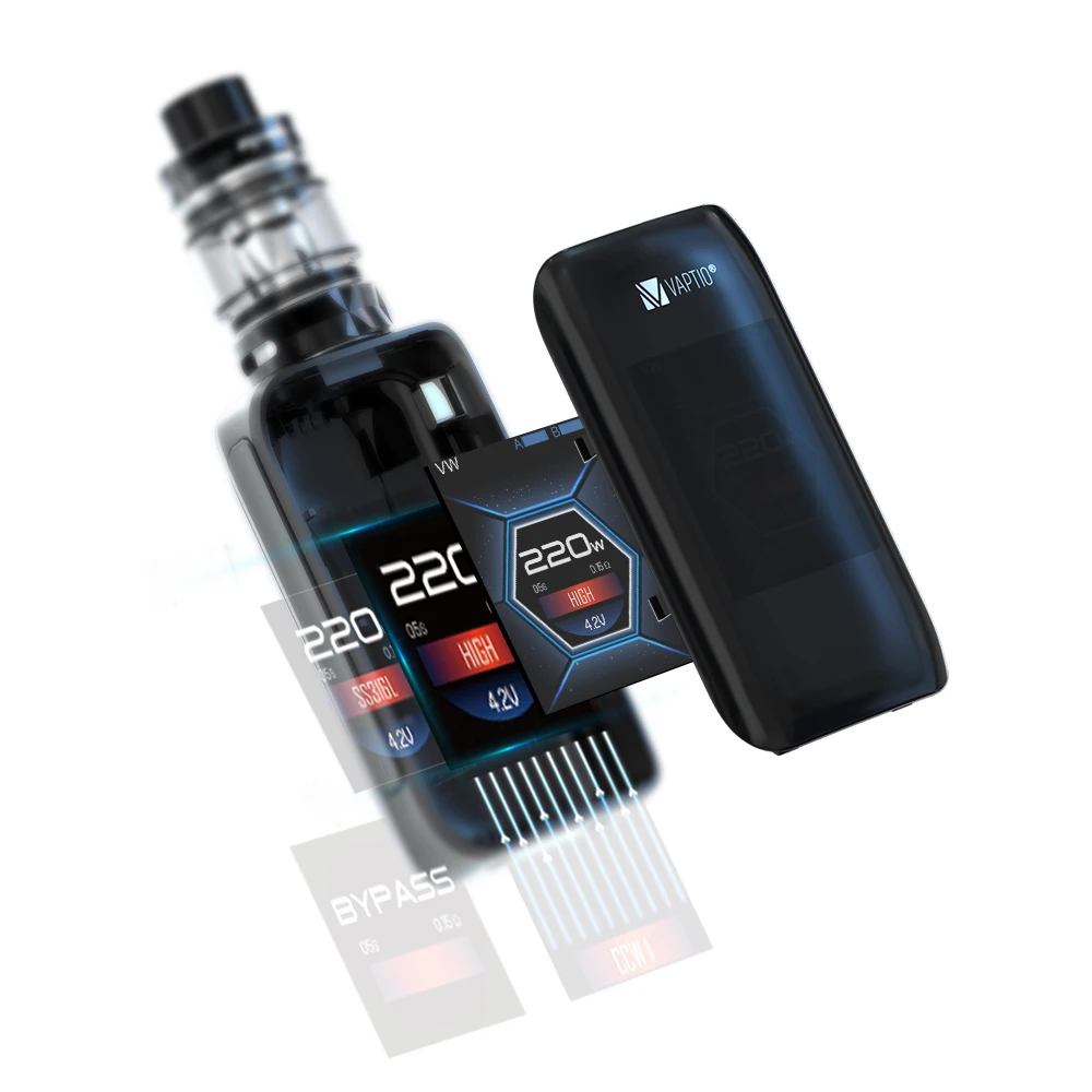  1 Vaptio X-Hubble Apolo Vape Kit 220W TCR Mod Temperature Control 5.0ml Tank Box Mod Electronic Cig