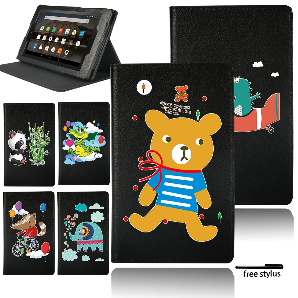 

Tablet Case for Amazon Fire 7 HD 10(5th/7th/9th Gen)/HD 8(6th/7th/8th Gen)- Anti-fall Front Bracket Cartoon Protective Case+ Pen