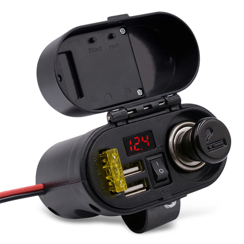 12V универсальная ручка скутера мотоцикла USB зарядное устройство водонепроницаемый светодиодный индикатор прикуривателя разъем аксессуары для двигателя - Color: Black