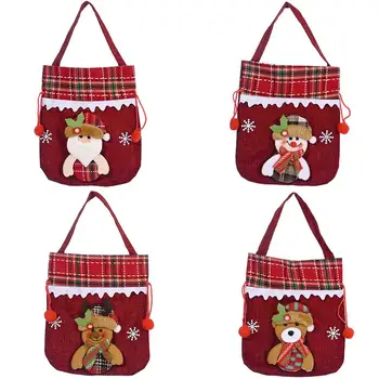 

Merry Christmas Gift Bags Linen Packing Bag Bear Christmas Tree Candy Box New Year 2021 Kids Favors Bag Noel Decor
