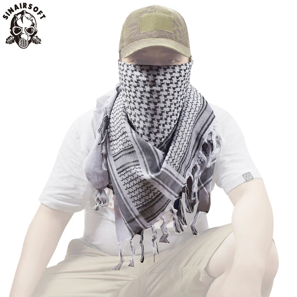 Survival Hijab Shemagh Tactical Desert Arabic Scarf Cotton Airsoft Black Flag 