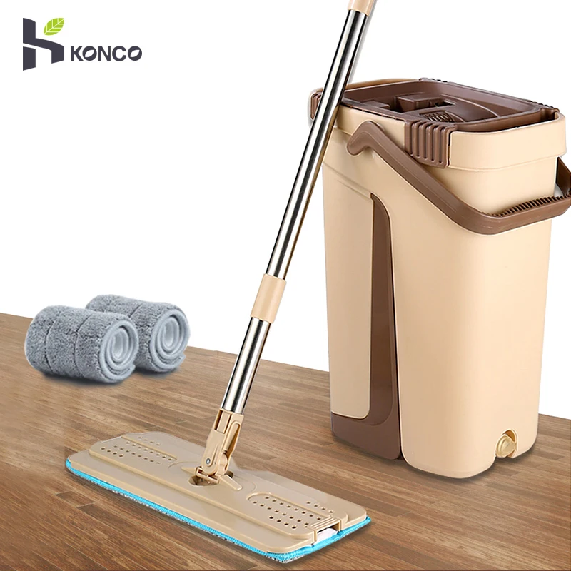 

Konco Magic Flat Mop with Bucket 360 Rotating Cleaning Tool Kitchen Bathroom Floor Cleaner Floor Scrubber microfiber mop pads