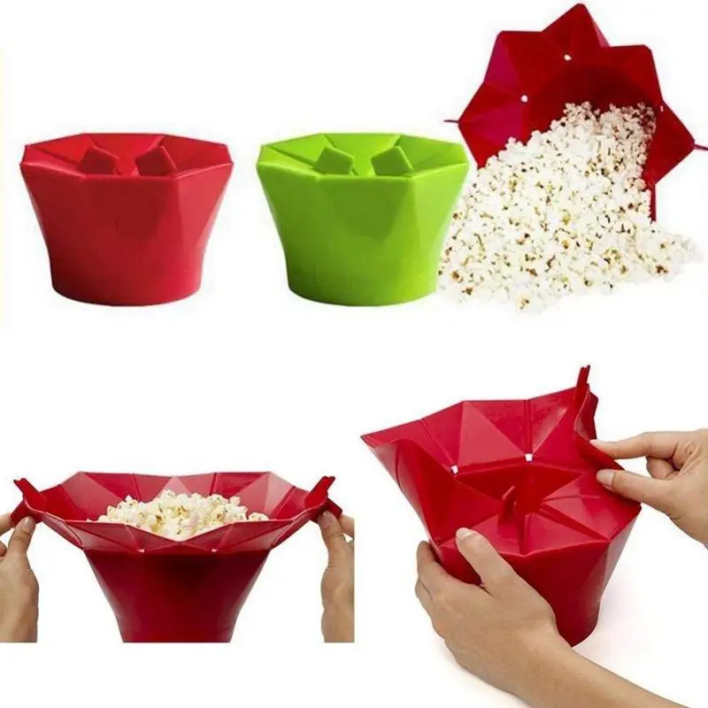 

Silicone Bowl Microwave Oven for Cooking Kitchen Popcorn Utensil Easy Cleaning - Red