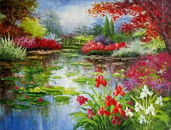 

Famous works, perfect replica of beautiful water lily pond, high quality hand-painted oil painting, #free shipping