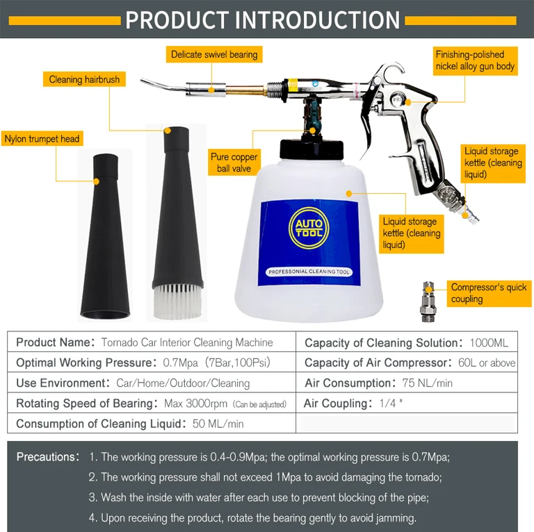 Z-010 Z-020 сталь Tornador интерьер Глубокая чистка пистолет для техническое обслуживание кабины автомобилей пневматическая Автомобильная стирка стальное оборудование Tornado пистолет
