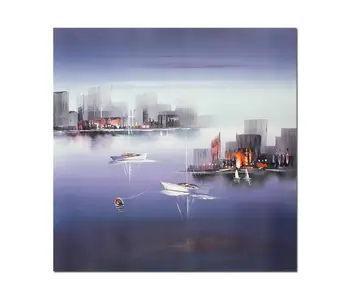 

Muzagroo Art Calm Harbour Oil Paintings Painted by Hand on Canvas Wall Art for Living Room Purple Landscape Painting for Bedroom