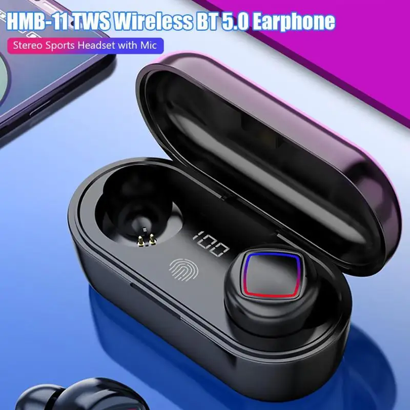 HMB-11 TWS Беспроводные Bluetooth 5,0 наушники стерео Спортивная гарнитура с микрофоном