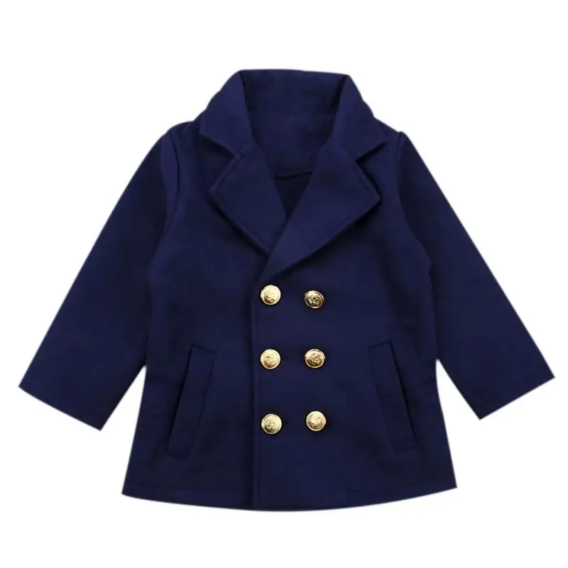 Dark Blue Осенне-весенние куртки для маленьких девочек комфортное мягкое модное однотонное пальто с длинными рукавами в консервативном стиле с воротником - Цвет: Dark Blue