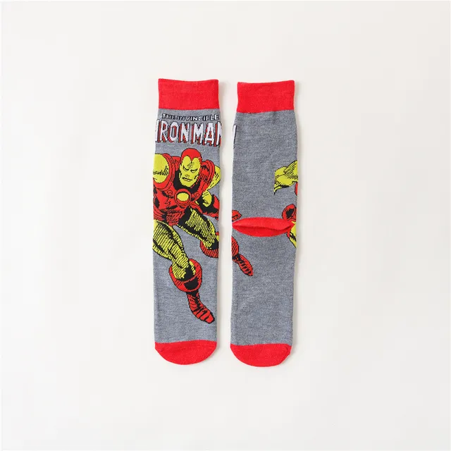 Disney anime socks Avengers Marvel cartoon figure Iron Man Captain America Hulk Thor casual high socks xxx boys and girls socks 2 Grey Iron Man