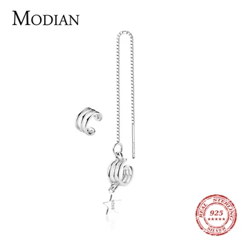 

Modian Thick C-Shaped Long Chain Clips Earring for Women Gift 925 Sterling Silver Asymmetry Earring Jewelry Without Pierced Ears