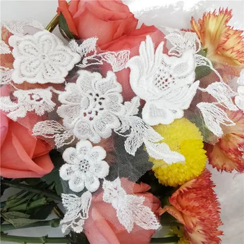 

32x18cm cotton embroidery tulle lace appliques ivory, wedding lace patch 10 pieces, high quality