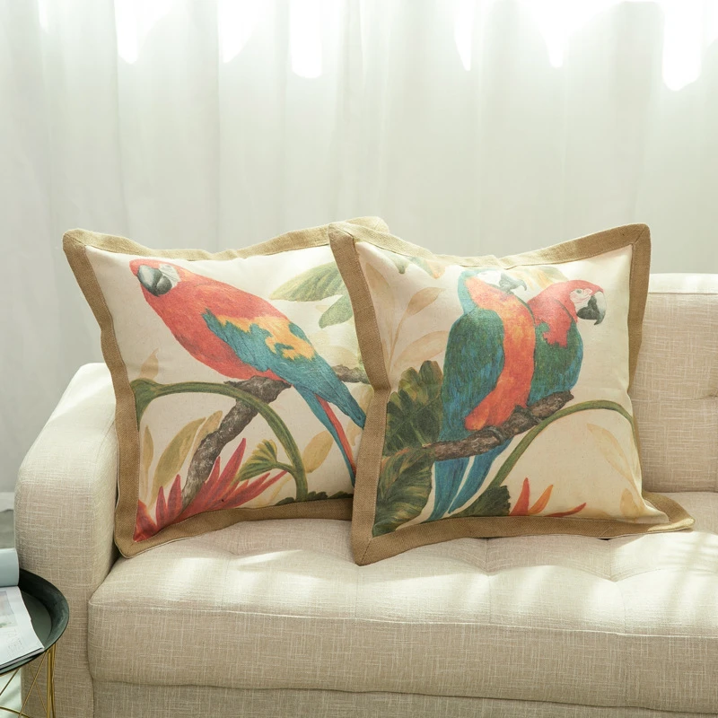 

1 Pc Vintage Flamingo Cactus Parrot Cotton Linen Printed Sofa Cushion Cover Home Bedroom Pillowcase Car Seat Waist