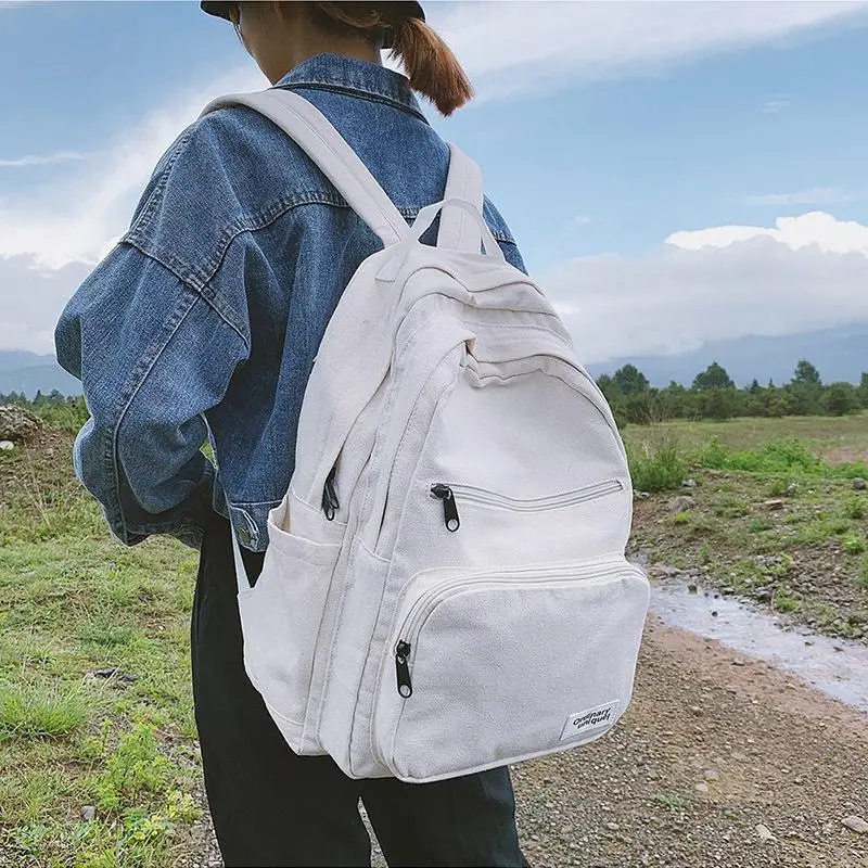 

Solid Backpack Women Simple Style Shoulder Bag New Fashion Zipper Large Capacity Female Ladies Travel Backpack Nylon Rucksack