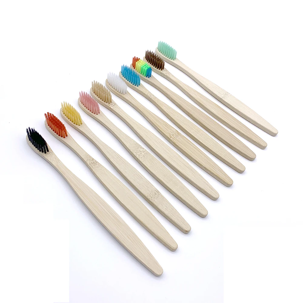 12PCS spazzolino da denti in bambù di colore misto spazzolino da denti in legno ecologico punta a setole morbide carbone adulto spazzolino da denti per la cura orale