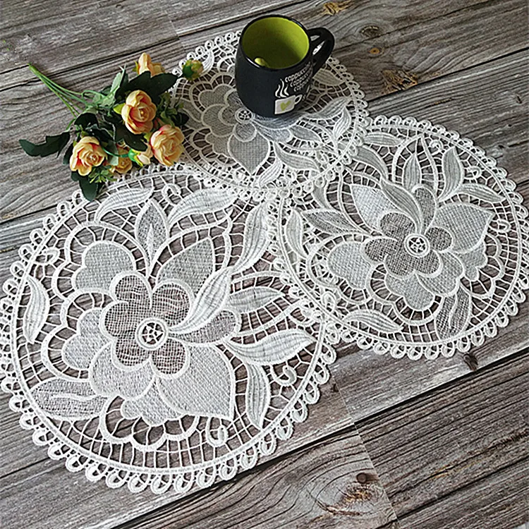 

European Hand Crochet Lace Round Placemat Tea Table Mat Vase Coffee Cup Pad Cushion Christmas Wedding Decoration Fruit Coaster
