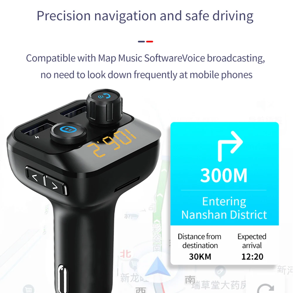 JINSERTA fm-передатчик модулятор Bluetooth 5,0 Громкая связь аудио MP3 плеер с одной кнопкой сабвуфера 3.4A двойной USB Автомобильное зарядное устройство
