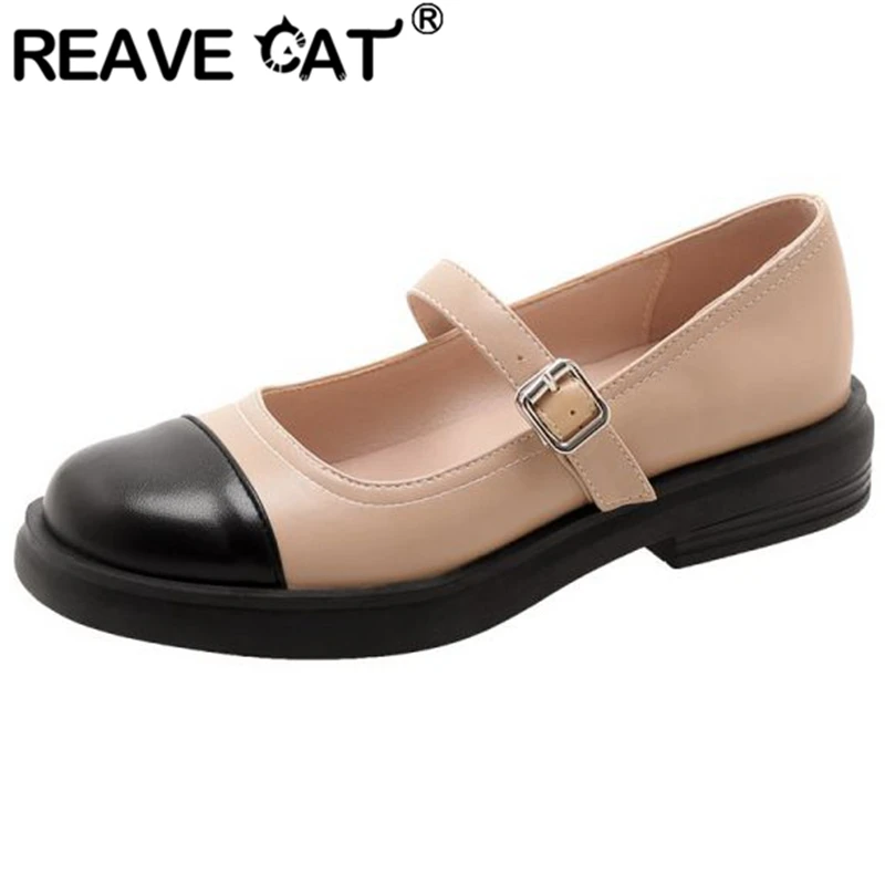 

Женские туфли-лодочки с круглым носком REAVE CAT, повседневные весенние туфли больших размеров 33-43, разные цвета, бежевые и персиковые туфли на плоской подошве, S2861