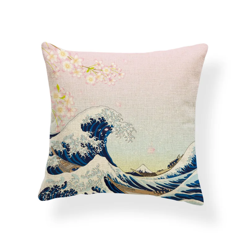Японская Классическая арт Ukiyo-E наволочка Fuji горный вишневый цвет серфинга декоративная подушка для дивана Набор полиэстер льняная подушка
