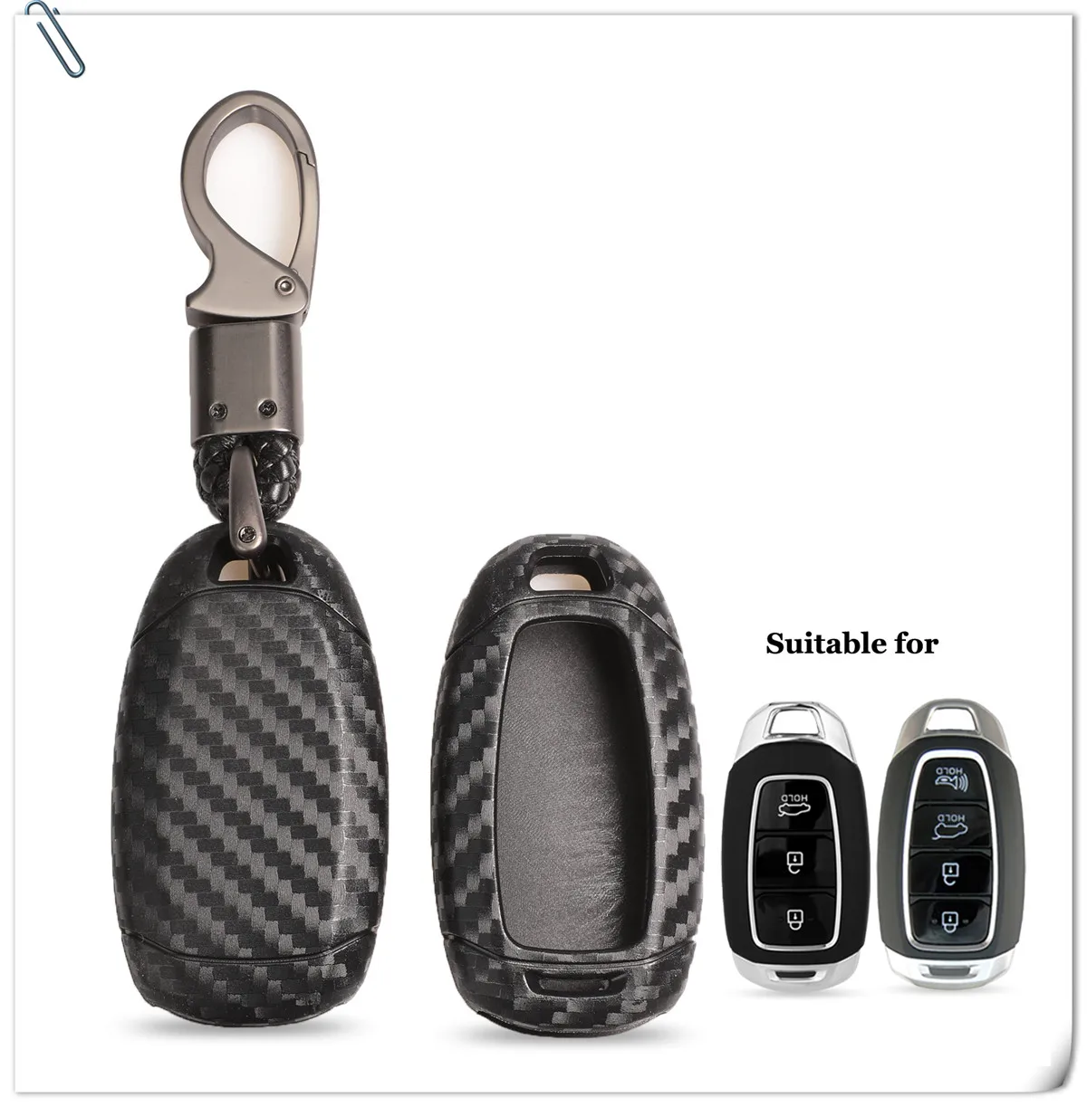Keyforkess custodia portachiavi in fibra di carbonio per Hyundai i30 Ix35 KONA Encino Solaris Azera Grandeur Ig Accent Santa Fe palizzata 3/4/5BTN - H0c55e615780341fc9a4fd11e1757fe30p