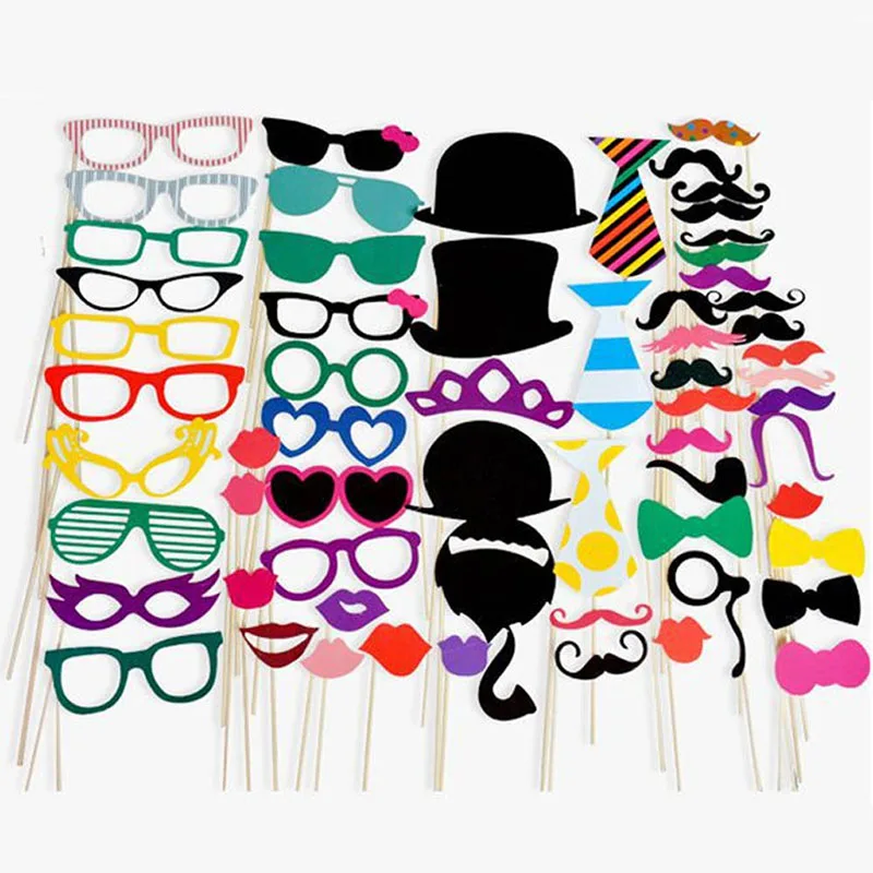 

Wedding Party Decoration Birthday Party Favor Photo Booth Props Photobooth Props Paper Party Masks Hat Mustache Lip Funny 58Pcs