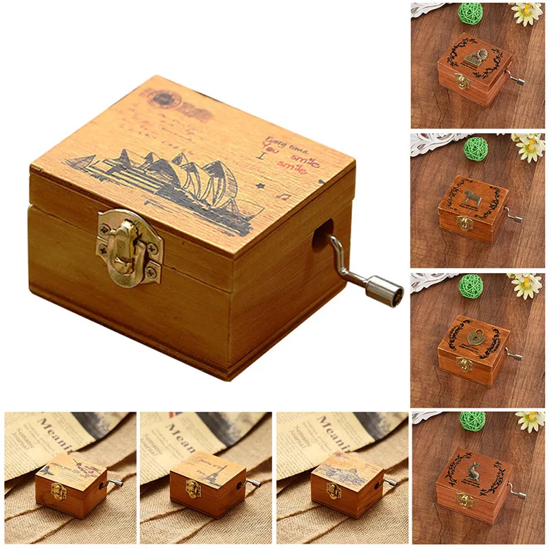 2019New 1 шт. классический, в ретро стиле квадратные деревянные музыкальная шкатулка коробка рукоятка Изысканные ажурные резные музыкальные коробки украшения для дома