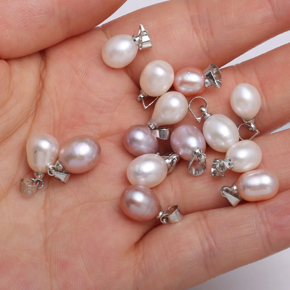 Natural Freshwater Pearl Pendant Rice Shape Exquisite charms for Jewelry Making DIY women\'s elegant Necklace Accessories