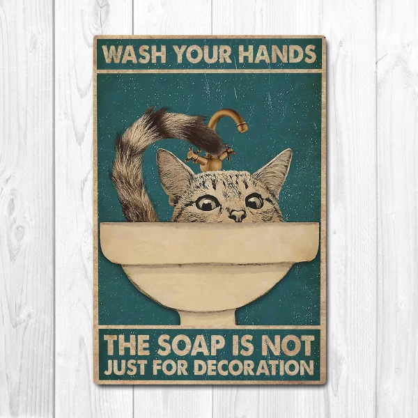 Please Wash Your Hand Quarantined Ca Cat and Girl Poster Vintage Tin Metal Sign Bar Club Cafe Garage Wall Decor Farm Art | Дом и сад