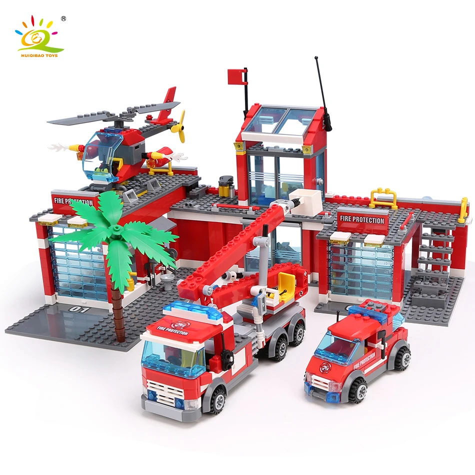 Photo Product HUIQIBAO Blocks Toy 774pcs Fire Station Model Building Blocks City Construction Firefighter Truck Educational Bricks Toys Child