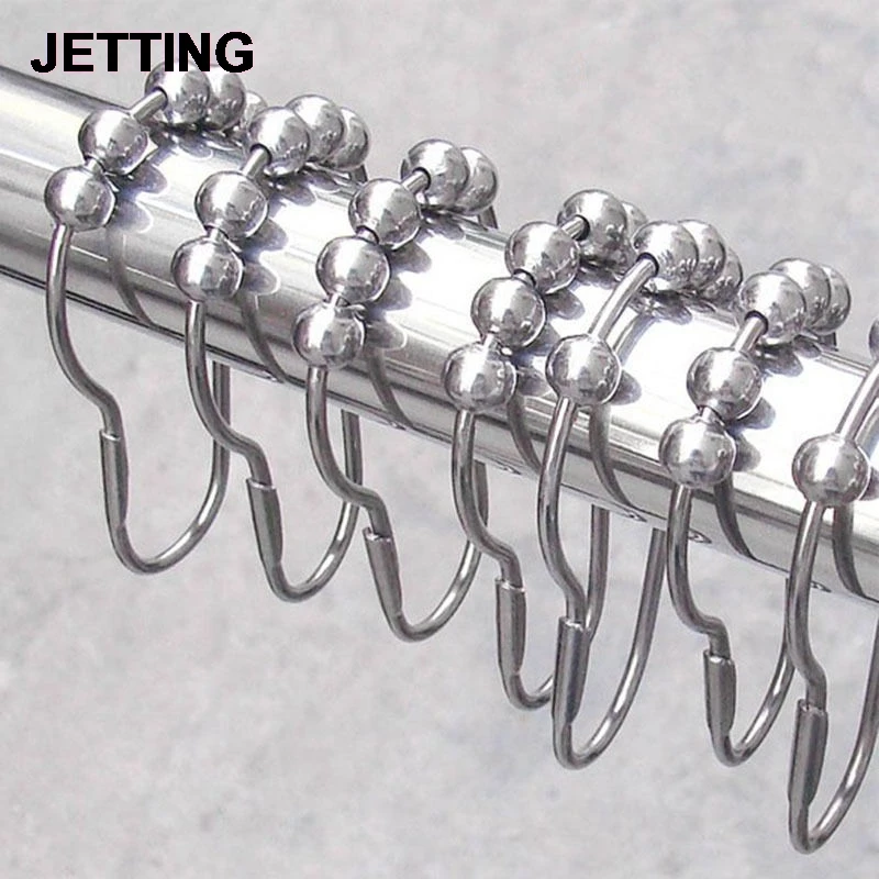 

High Quality 12 Pcs Polished Satin Nickel Ball Shower Curtain Rings 5 Roller Balls Curtain Hooks