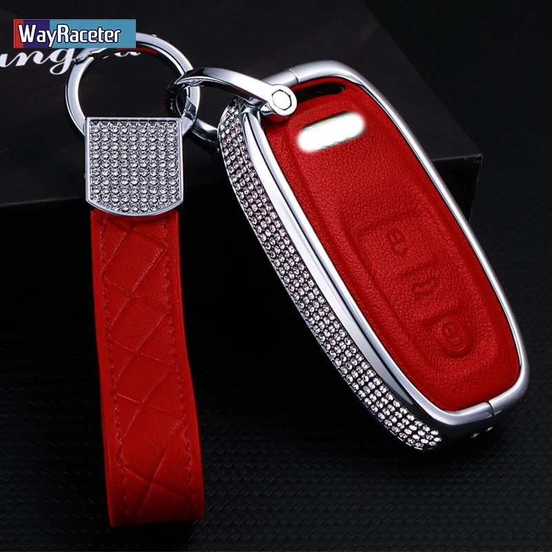 

Diamond +Leather Car Key Case Cover Men Women Keychain Shell For Audi A1 A3 A4 A5 A6 A7 A8 S5 S7 Quattro Q3 Q5 Q7 Accessories