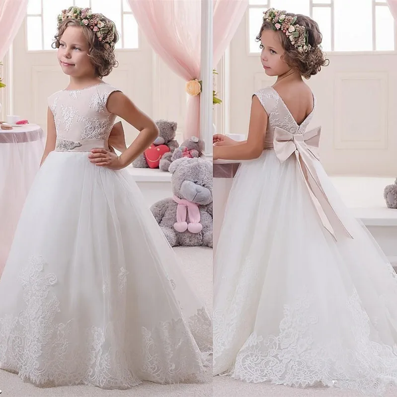 Flower Girl Dresses Princess Vintage Jewel Sash Lace Birthday Party Christmas Children | Свадьбы и торжества