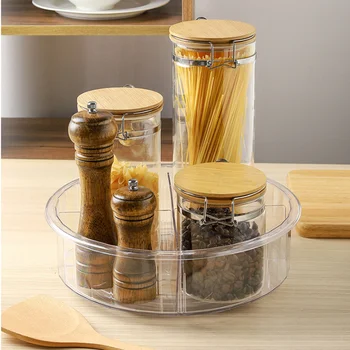 

Kitchen Rotating Shelf, Transparent Partition Design Bottom Steel Ball High Capacity Storage Rack