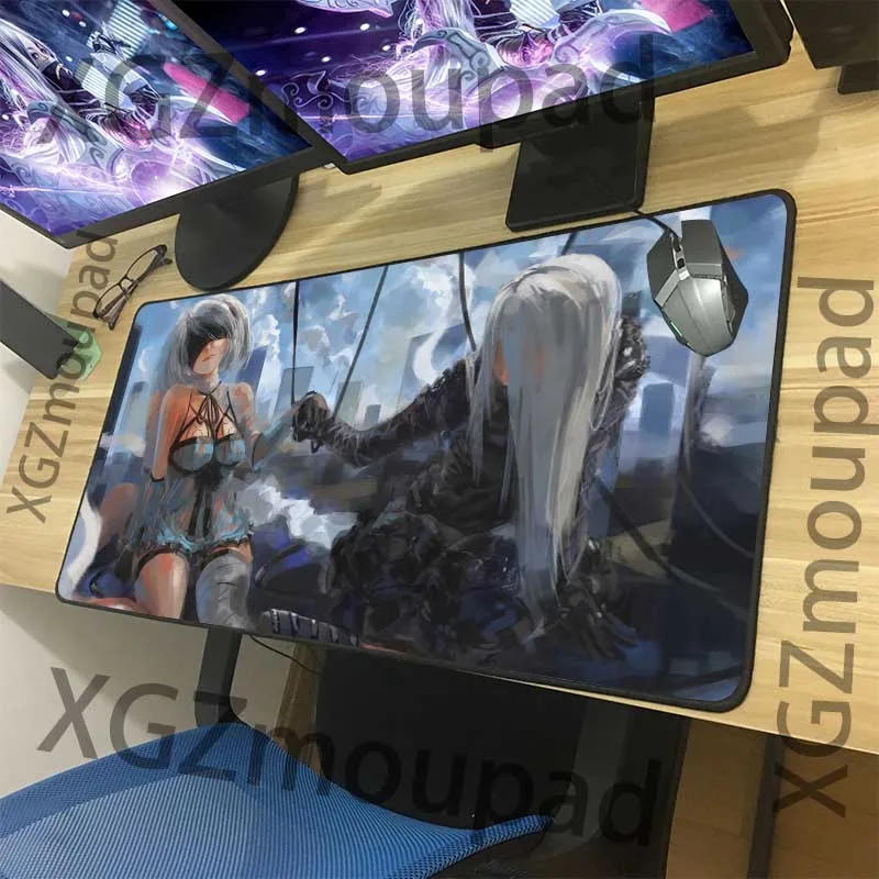 XGZ Customized Large Mouse Pad Black Lock Edge Computer Keyboard Table Mat Rubber Non-slip Watercolor Style Anime NieR: Automata