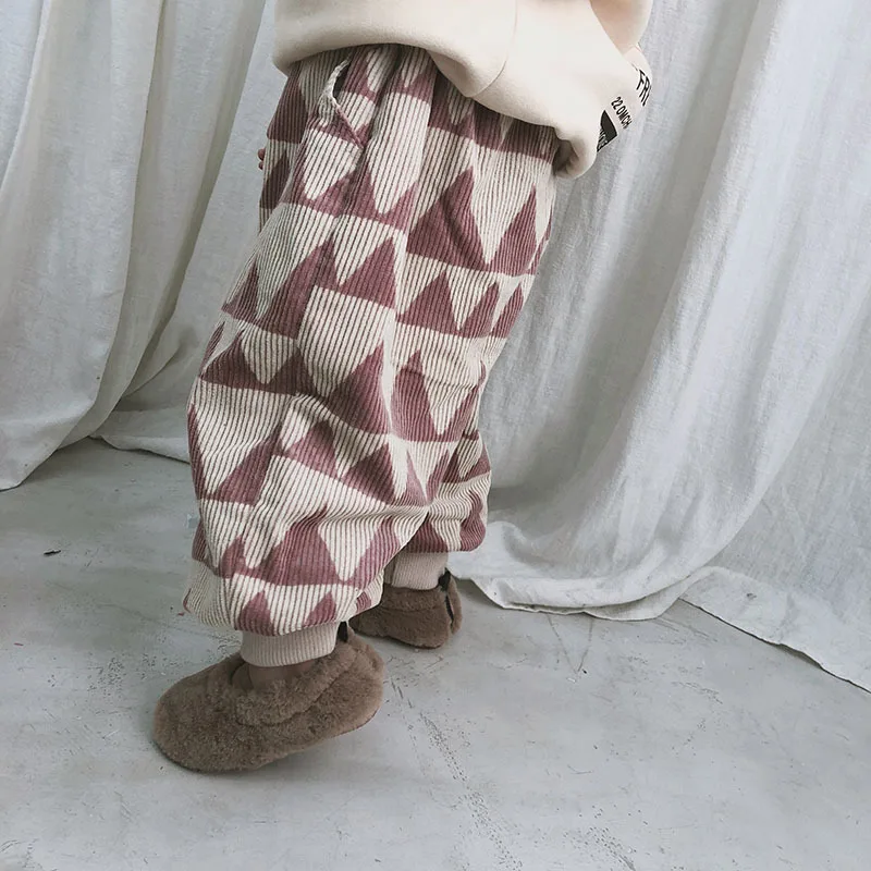Children Winter Thick plus Velvet Corduroy Long Pants Men And Women Child Baby Korean-style Pure Cotton Loose-Fit Ankle Banded P